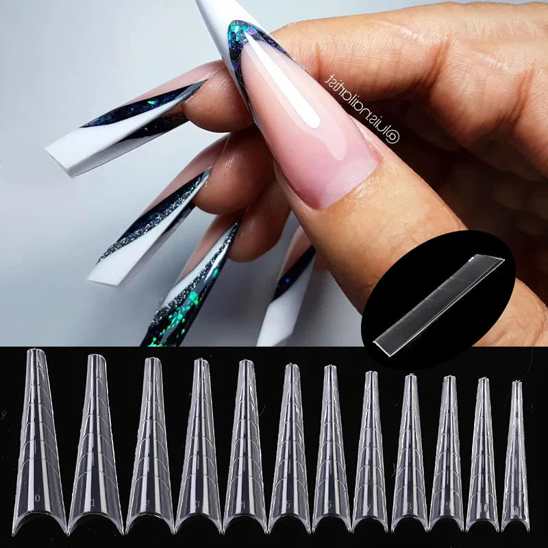 60Pcs/Bag Nail Forms For Nail Extension Half/Full Cover Nail Tips For Quick Building UV Gel Long Coffin False Tips Nail Forms