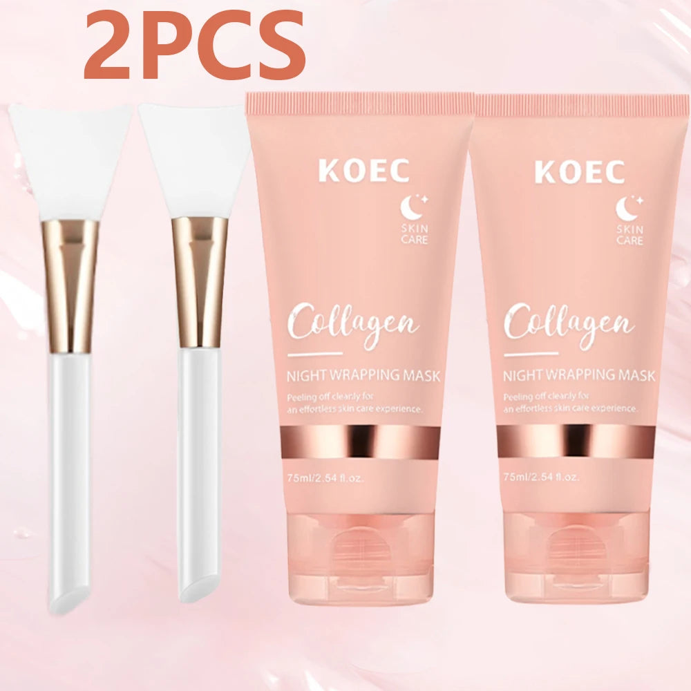 Korean Collagen Overnight Facial Mask Set - Deeply Hydrating Peel off Night Wrapping Cream for Night Care