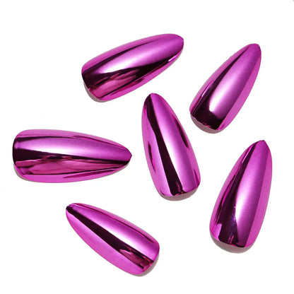24pc/set Medium almond fake nails metallic mirror red black purple blue golden tips faux ongles y2k press on acylic false nail