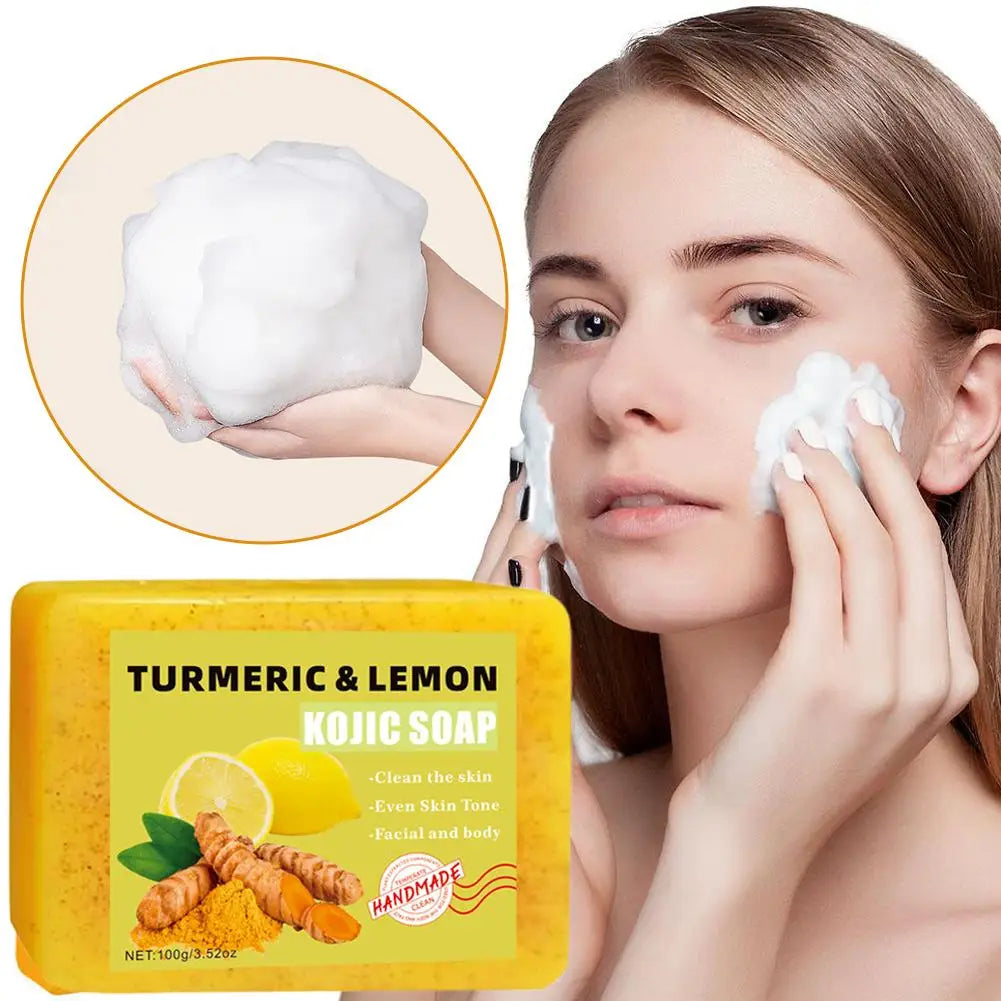 Organic Lemon Turmeric Kojic Acid Soap for Dark Spots, 100g Turmeric Soap for Face Wash Reduce Dark Spot Skin Care