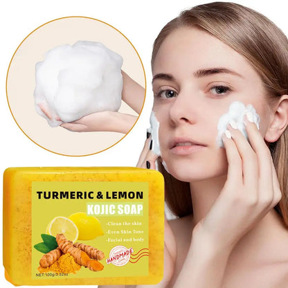 Organic Lemon Turmeric Kojic Acid Soap for Dark Spots, 100g Turmeric Soap for Face Wash Reduce Dark Spot Skin Care