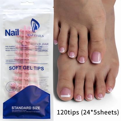 100/120pcs False Toenails French Short Square Full Cover Fake Toe Nails Acrylic Pink Clear White Press on Toenails For Women