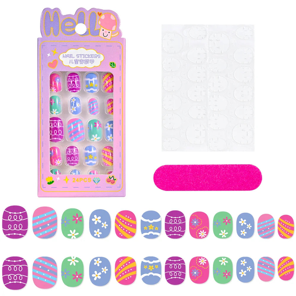 12pcs Kids 3D Stereo Sanrio Fake Nails Patch Sweet Girls Cute Cartoon Hello Kitty press on nails Kuromi Child Wearable FalseNail