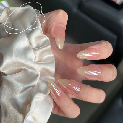24Pcs Simple Glitter Almond False Nails with Glue Ballerina Nail Design Sweet Cool French Detachable Press on Nail Manicure Tips