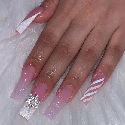24Pcs Long Square False Nails Simple White French Fake Nails Wearable Ballet Coffin Full Cover Nail Tips Acrylic Press on Nails