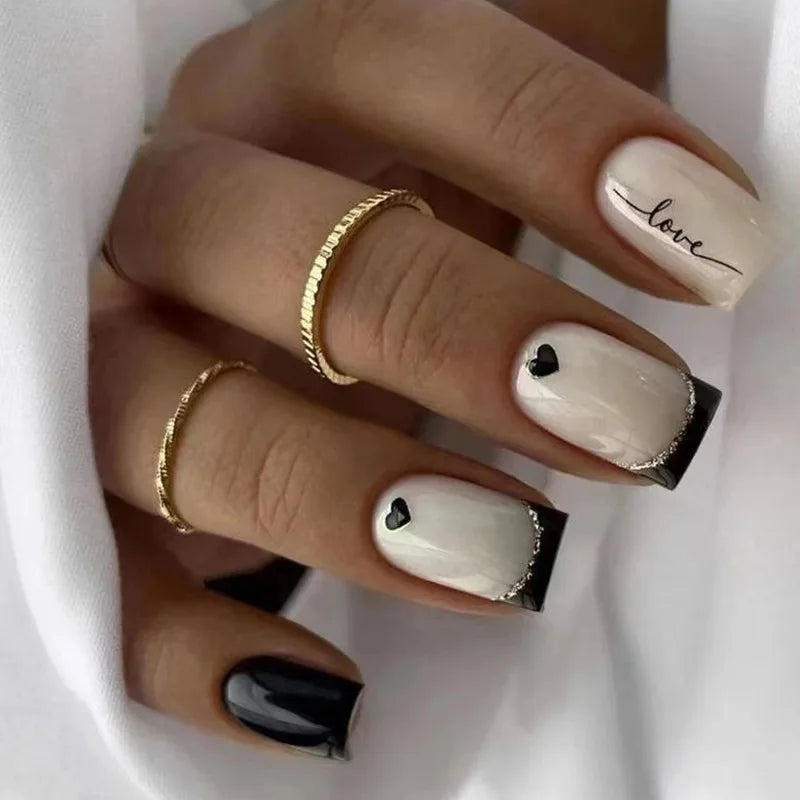 24Pcs Fashion Fake Nails Press on Short Square Head False Nail Art Black Starlit Sky Design Artifical Full Cover Nail Tips