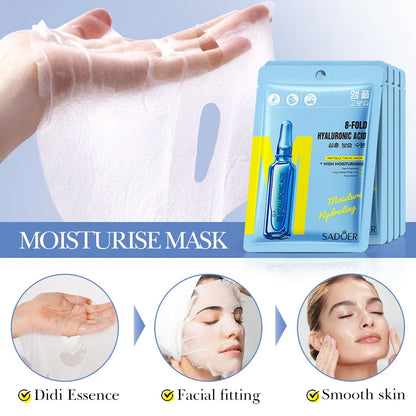 5/10pcs SADOER Nicotinamide Vitamin C Face Mask Hyaluronic Acid Moisturizing Hydrating Facial Masks Korean Cosmetics Skin Care