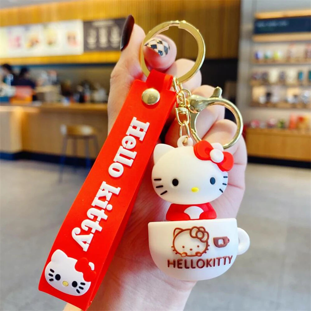 Teacup Key Chain Women Cute Cartoon Hello Kitty Keychain Girl Schoolbag Shoulder Bag Car Keyring Kid Kawaii Gift Festival gifts