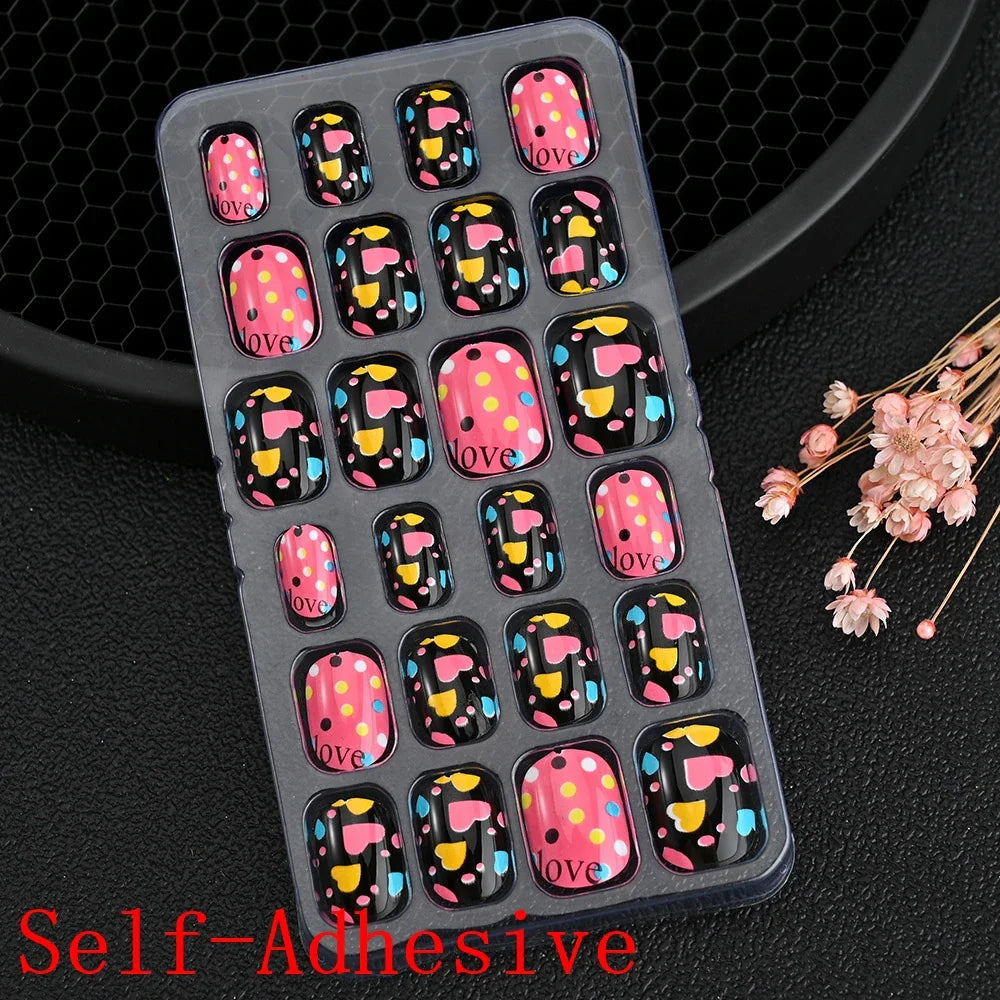 12pcs/Box Children Acrylic Fake Nails Safe Non-Toxic Adhesive Fake Nail DIY Artificial Fingernails for Girls Children's Day Gift