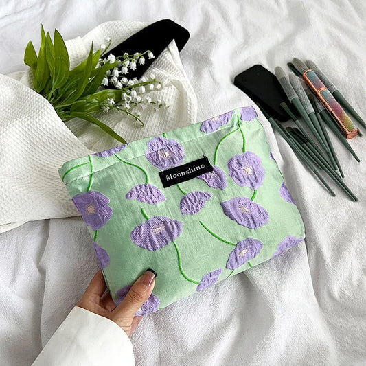 Women Makeup Kits Handbags Phone Pencil Case Organizer Pouch Bag Korean Fashion Flower Travel Cosmetic Storage Bag Kawaii