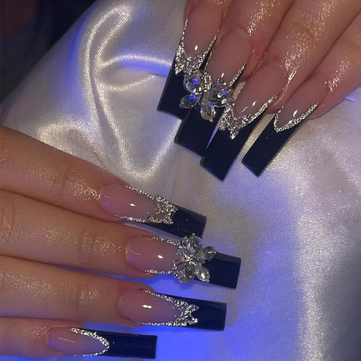 24Pcs Long Square False Nails Simple White French Fake Nails Wearable Ballet Coffin Full Cover Nail Tips Acrylic Press on Nails