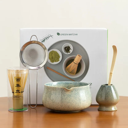 Song Dynasty Matcha Set With Gift Box 5pcs Large Capacity Ceramic Chawan Whisk Brush Complete Matcha Kit Traditional Gift
