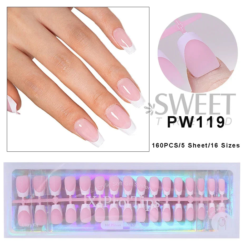 150/160pcs Short Square Fake False Nails Tips Soft Gel Press On Nail Artificial French y2k Nail Supplies for Women Manicure Tool