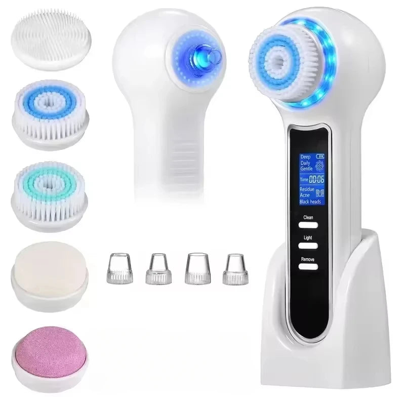 5 in 1 Electric Facial Cleansing Brush Blackhead Remover Vacuum With Rechargeable Face Spin Brush Facial Pore Deep Cleansing
