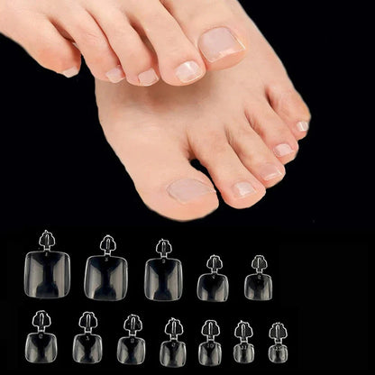 100pcs Clear False Toes Nails French Square Nature White  Full Cover Fake Toe Nails Feet Nail Tips Artificial Press on Toenails