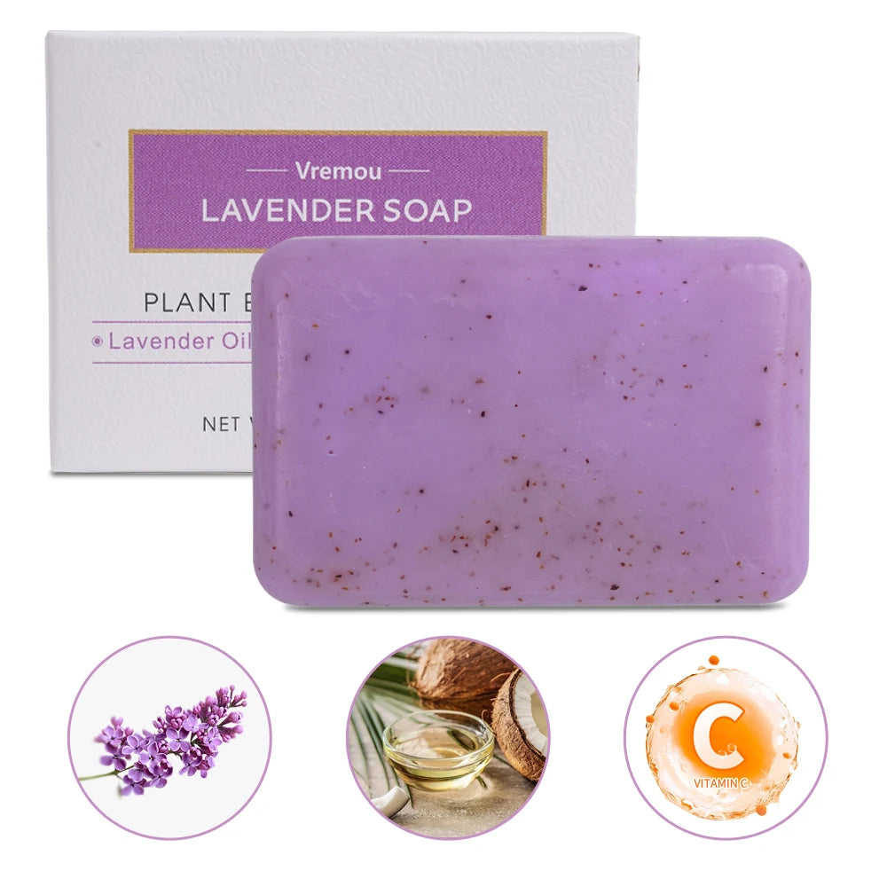 1Pcs/5Pcs Lavender Soap, Exfoliating Cream Granule Essential Oil Soap, Male And Female Cleansing Body Bath Fragrance Soap