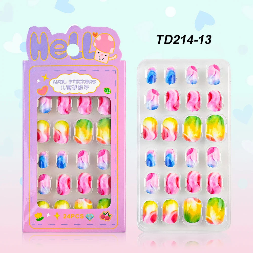 12pcs Kids 3D Stereo Sanrio Fake Nails Patch Sweet Girls Cute Cartoon Hello Kitty press on nails Kuromi Child Wearable FalseNail