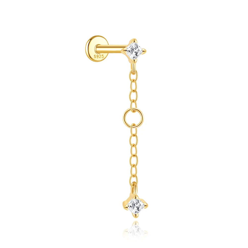 CANNER 1PC 925 Sterling Silver Horse Eye Chain Tassel Zircon Drop Earrings For Women Ins Minimalism Geometric Earrings Gift
