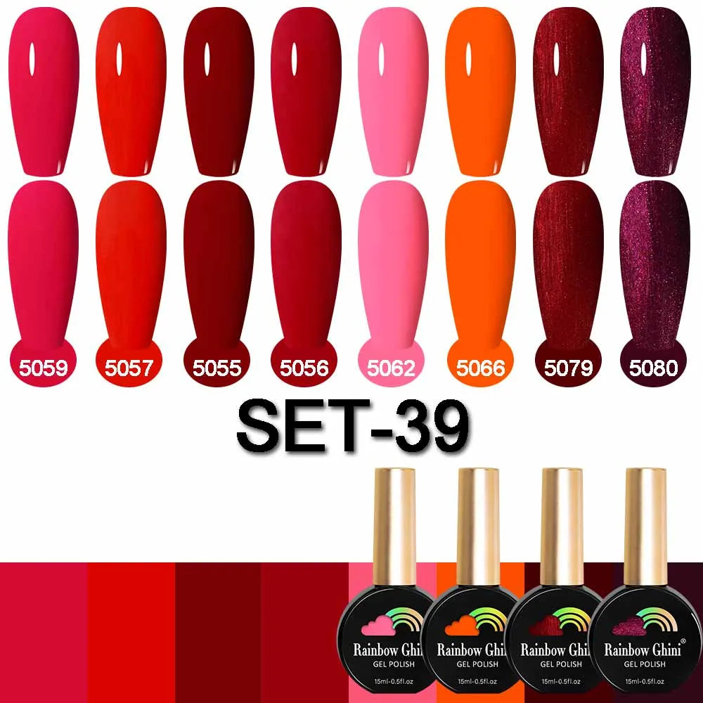 Rainbow Ghini 15ML 8Pcs/Set Nude Glitter Gel Nail Polish HEMA TPO FREE Colorful Nail UV LED Hybrid Gel Varnish All For Manicure