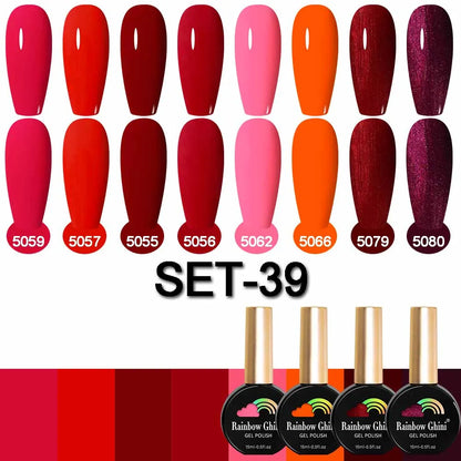 Rainbow Ghini 15ML 8Pcs/Set Nude Glitter Gel Nail Polish HEMA TPO FREE Colorful Nail UV LED Hybrid Gel Varnish All For Manicure