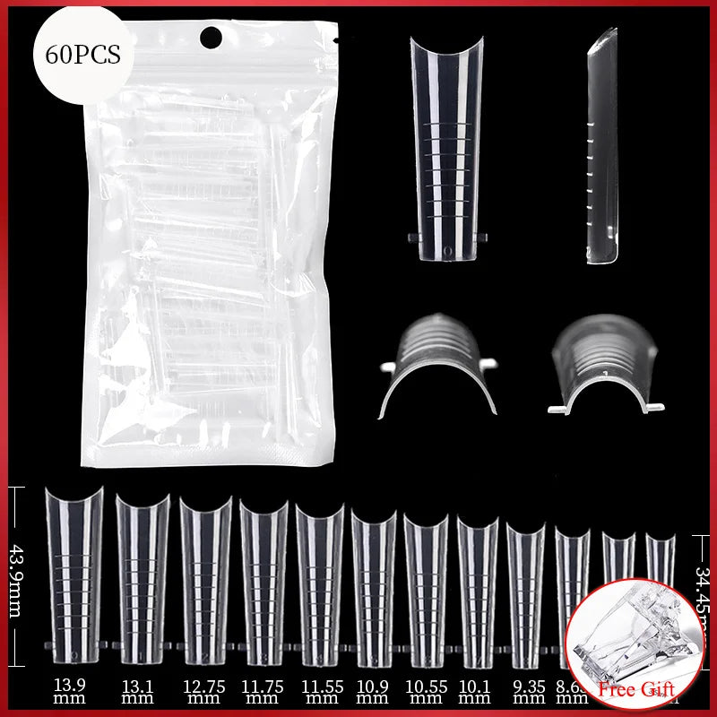 60Pcs/Bag Nail Forms For Nail Extension Half/Full Cover Nail Tips For Quick Building UV Gel Long Coffin False Tips Nail Forms