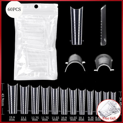 60Pcs/Bag Nail Forms For Nail Extension Half/Full Cover Nail Tips For Quick Building UV Gel Long Coffin False Tips Nail Forms
