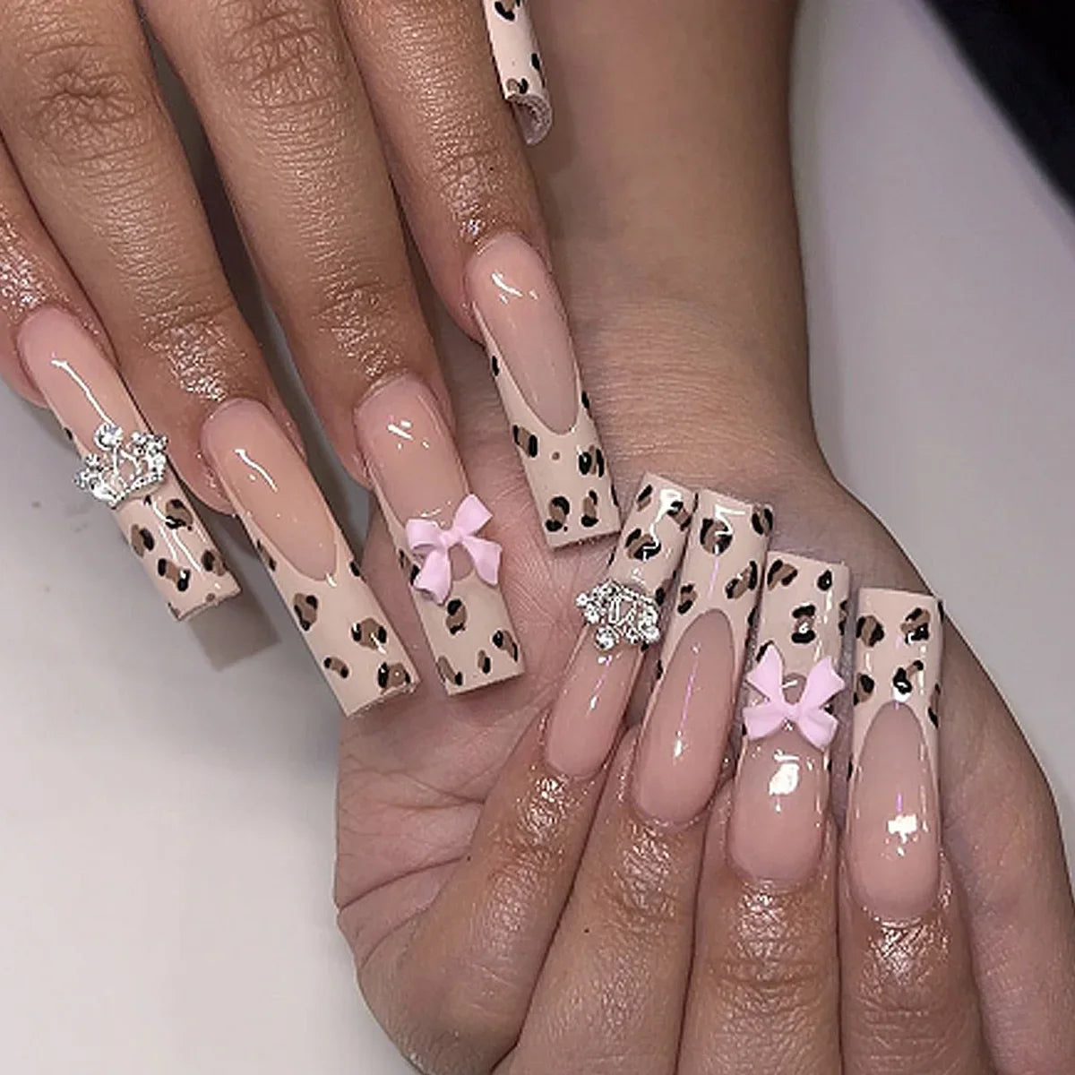 24Pcs Gold French Border False Nails Long Coffin False Nails with Rhinestones Ballerina Full Cover Nail Tips Press on Nails