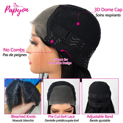 Straight 6x4 Glueless Wig 4x4 Human Hair Ready To Wear Preplucked Transparent Lace Closure Frontal Wigs For Women