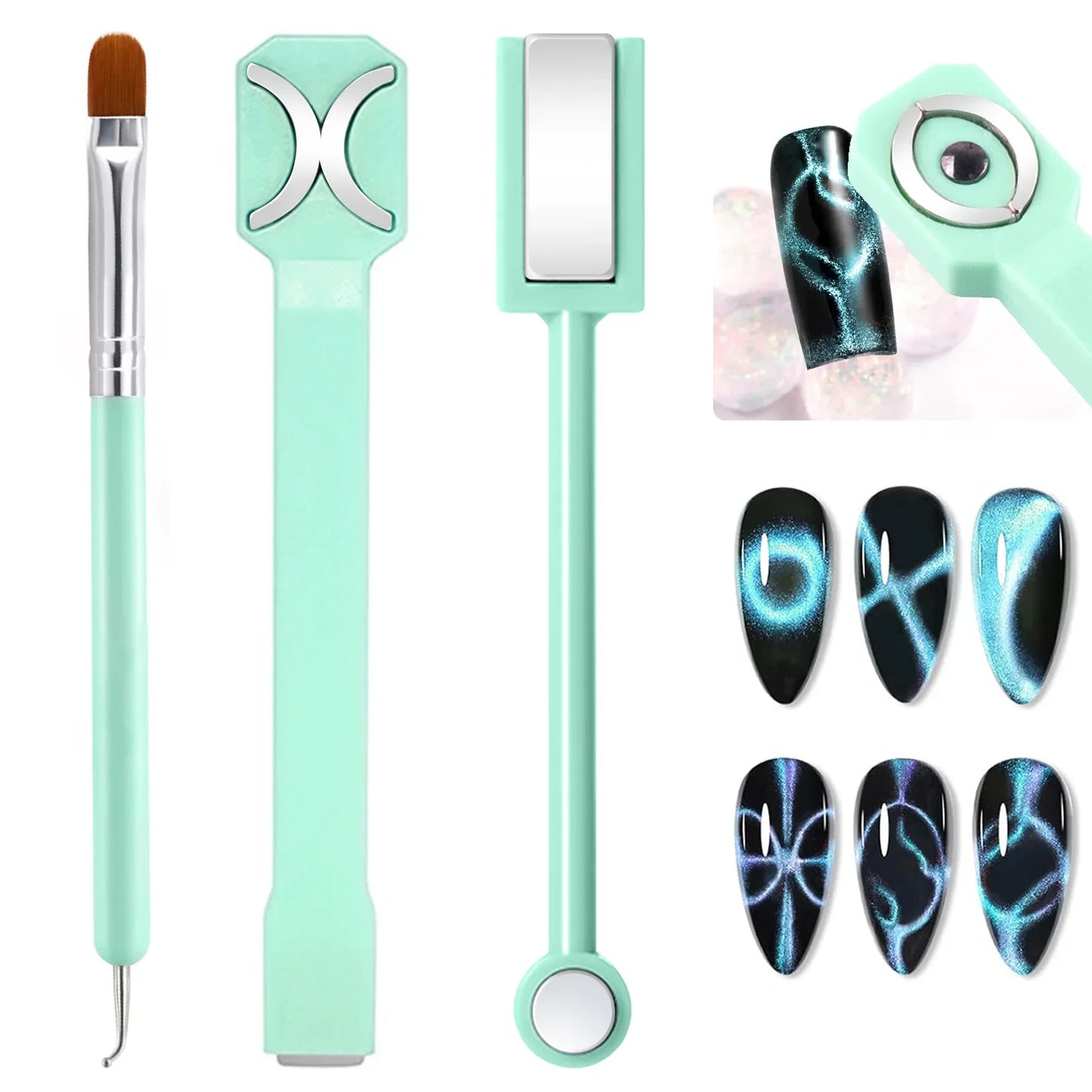 3 in 1 Nail Magnet Tool 3D Love Heart Cat Eye Nail Magnet Double Line Moon Snake Pattern French Nail UV Magnetic Stick Manicure