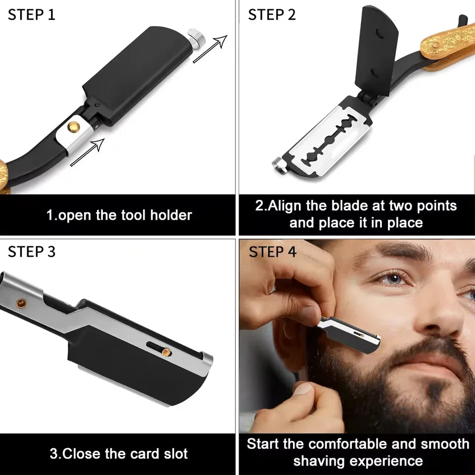 Men's Beard Straight Razor, Foldable Hair Blade for Precise Shaving & Facial Contouring, Barber Grooming Tool for Styling