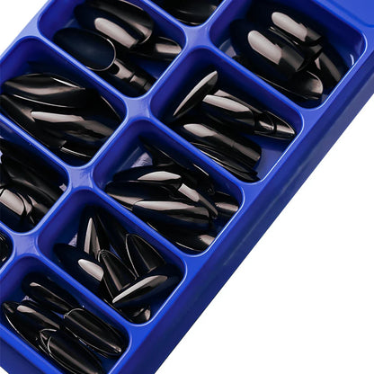 100pcs Black Almond Fake Nail Mid-length Solid Color Artificial Nail Removable Press On Nails Tip Almond Nail Art False Nail