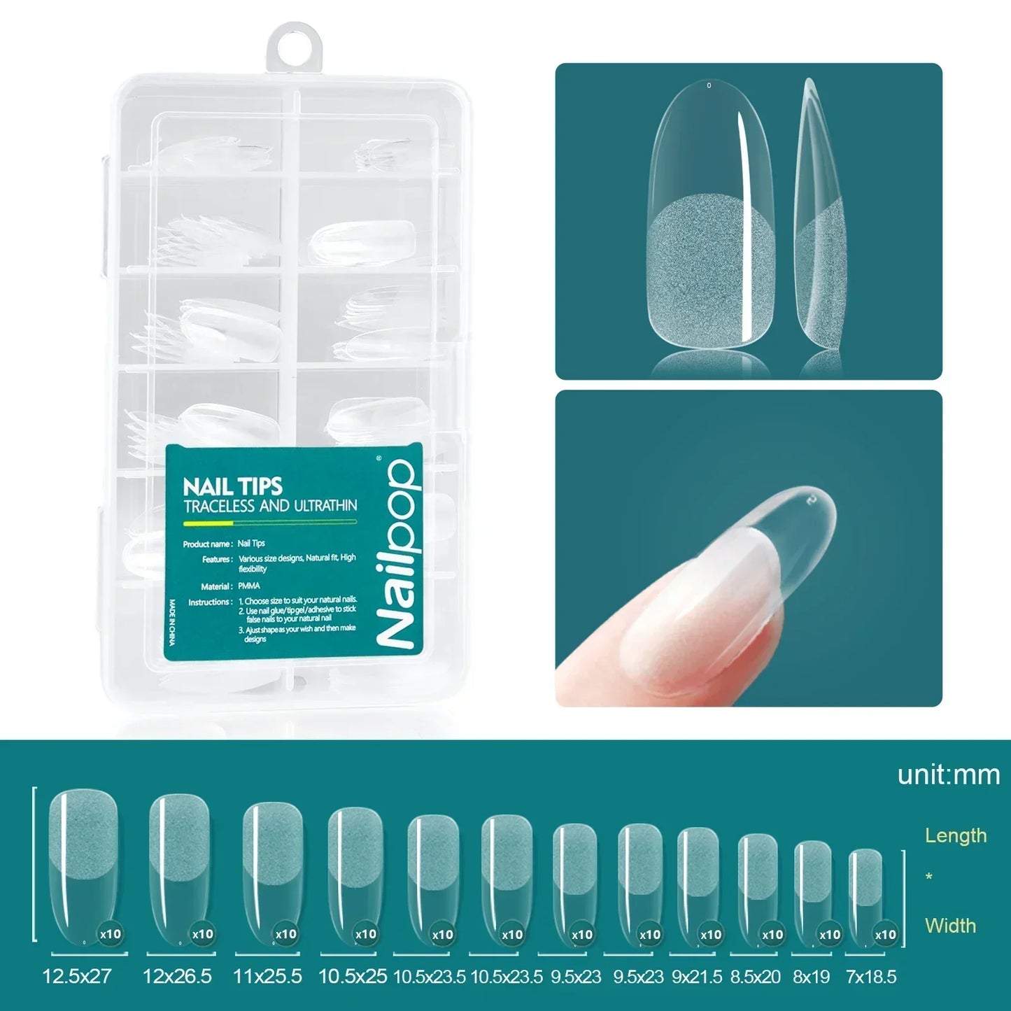 Nailpop 120pcs Acrylic Nails Fake Capsule Short Almond Coffin Square Artificial Nail Extension Soft Gel Tips Accessories Tools