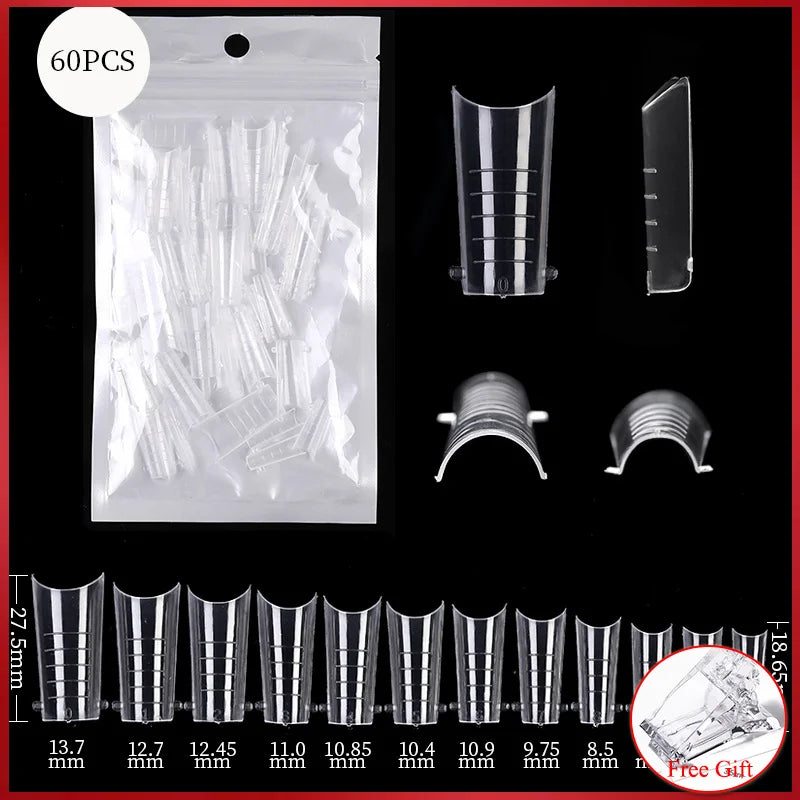 60Pcs/Bag Nail Forms For Nail Extension Half/Full Cover Nail Tips For Quick Building UV Gel Long Coffin False Tips Nail Forms
