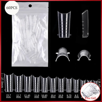 60Pcs/Bag Nail Forms For Nail Extension Half/Full Cover Nail Tips For Quick Building UV Gel Long Coffin False Tips Nail Forms