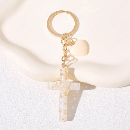 Resin Cross Keychain for Women - Chic Fashion Resin Heart & Tassel Key Ring, Christian Religious Key Pendant for Backpack Purse,