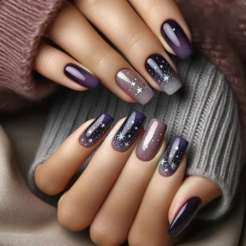 24Pcs Fashion Fake Nails Press on Long Ballet False Nails Art with Flower Design Brown Detachable Full Cover Nail Tips Manicure