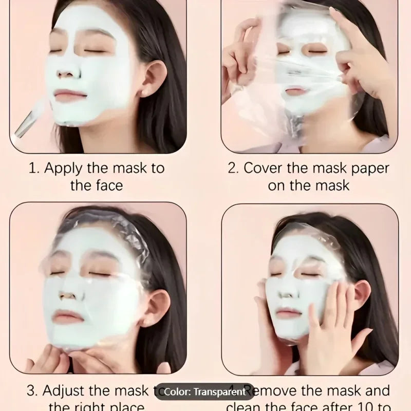 500/100pcs Disposable Plastic Film Full Face Cleaner Mask Neck Stickers Paper Transparent Masks Wrap Facial Beauty Makeup Tools