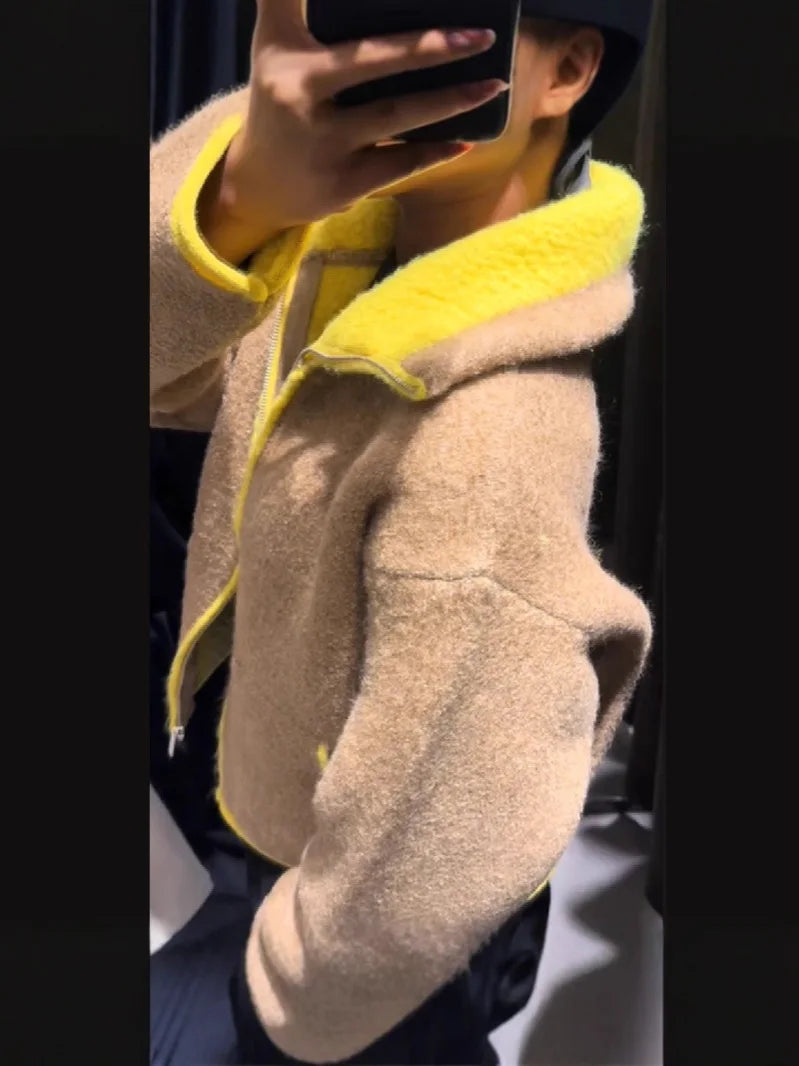 Fashion Contrasting Knitted Cardigan for Women Elegant Long Sleeve Pockets Zipper Sweater 2026 Spring Street Lady Chic Outwear