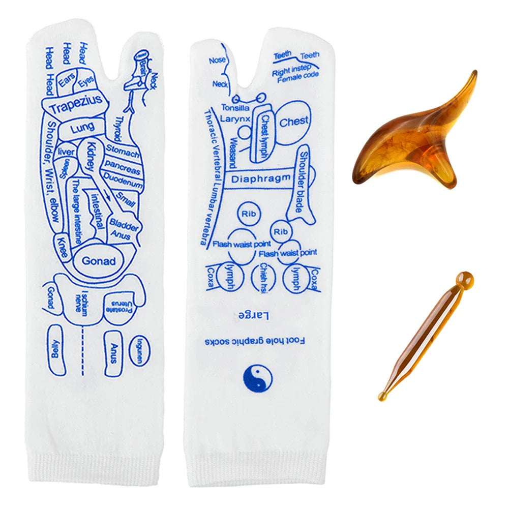 Reflexology Socks with Massage Tool Foot Massage Acupressure Socks English Illustration Relieve Tired Feet Reflexology Socks