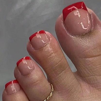 24pcs French Fake Toenails Pink Gradient Full Cover Short Square Toe Nails Foot Nails Tips for Women Girls