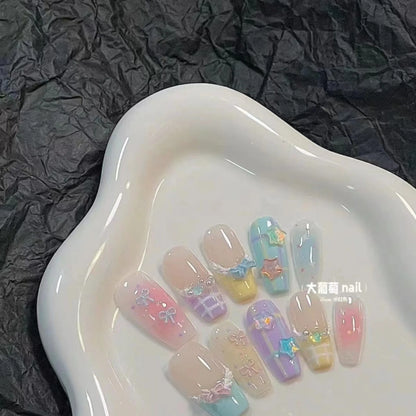 10Pcs French Handmade Press on Nails Candy Color Fake Nails Wearable Stick-on Nails False Nail Uñas Postizas Накладные Ногти 네일팁