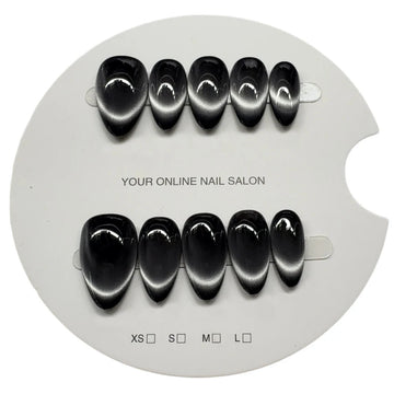 10pcs/bag Short Almonds Handmade Press On Nails Black Silver Moonlight Cat Magnetic Detachable False Nails