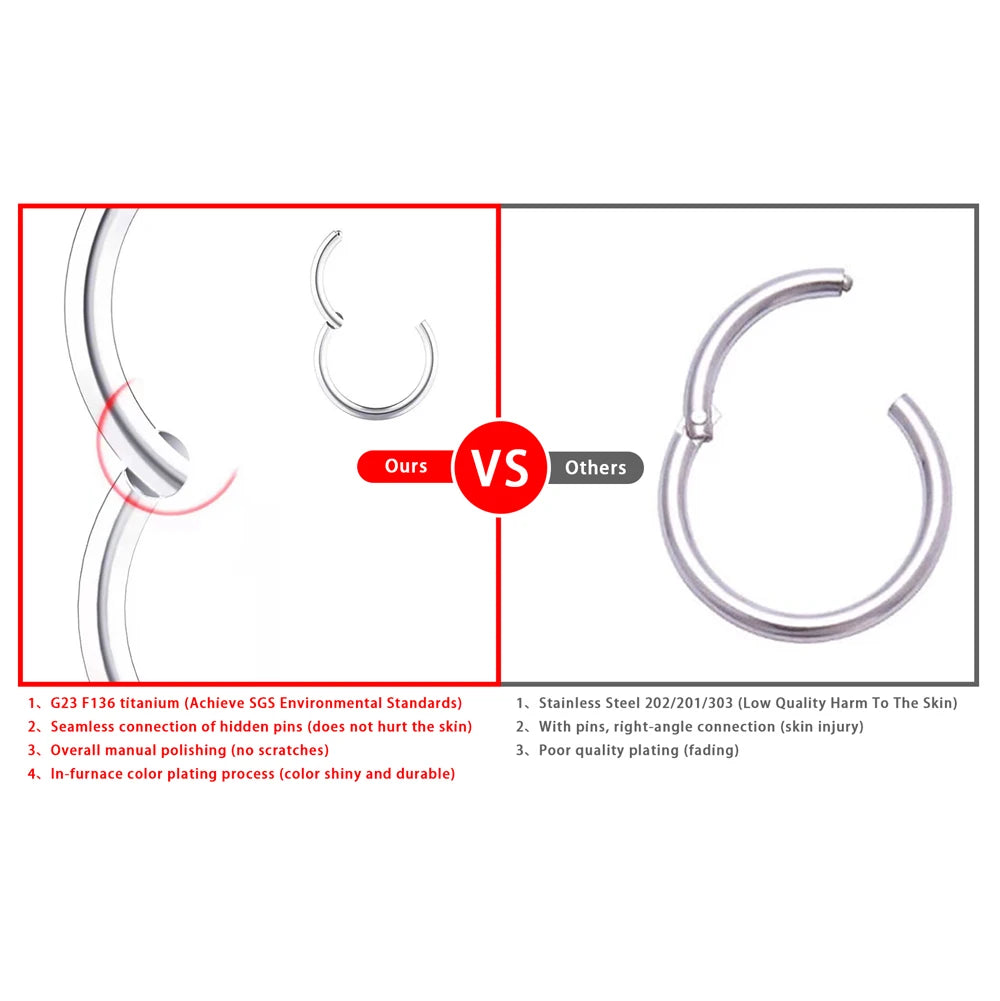 1/5Pcs Nose Rings G23 Titanium Lip Ring For Women And Men Piercing Jewelry Hoop Earrings Mixed Color Body Clips Hinged