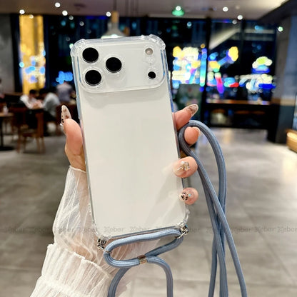 Shockproof Clear Soft Bumper Case For iPhone 17 16 15 14 Pro Max Plus Crossbody Lanyard Necklace Strap Cord Nylon Rope Cover