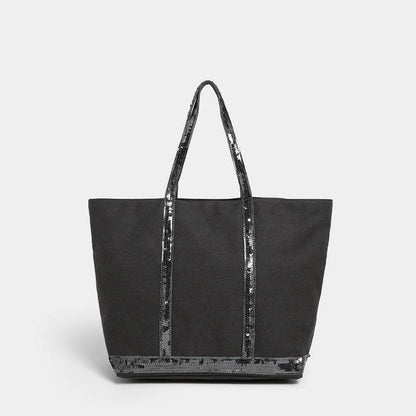 Retro Large-capacity Canvas Tote Bag Brand Contrast Color Sequins Highquality Handbag Unisex Large Travel Shoulder Messenger Bag