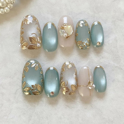 24Pcs Simple Glitter Almond False Nails with Glue Ballerina Nail Design Sweet Cool French Detachable Press on Nail Manicure Tips