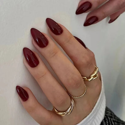 Almond Mid-length Black Fake Nail Solid Color Press on Nails Simple Full Cover Artificial Nail For Girls Nail Extension 24Pcs