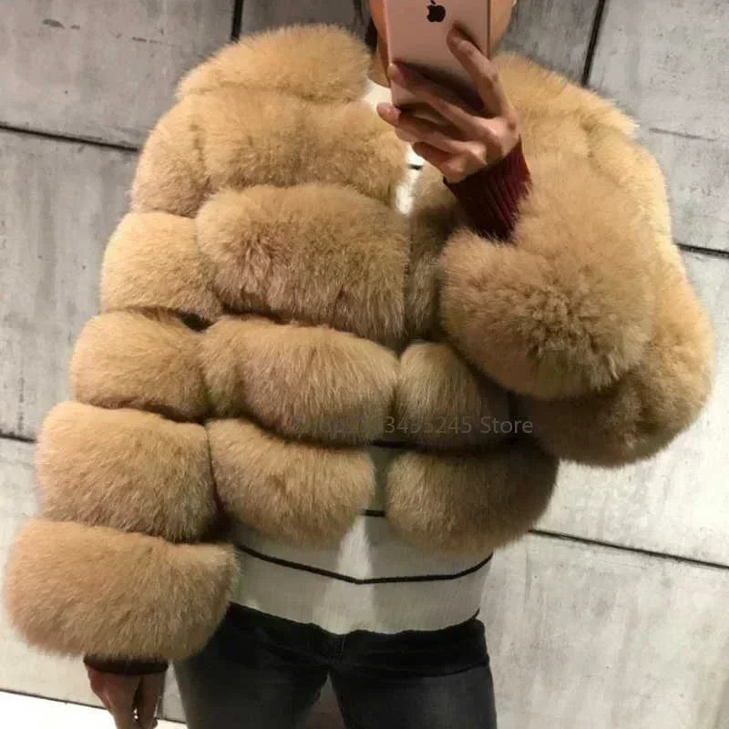 Women's Fashion faux fur coat super hot Autumn Winter women short Faux fox fur fluffy jacket high quality 5xl Ladies furry coats