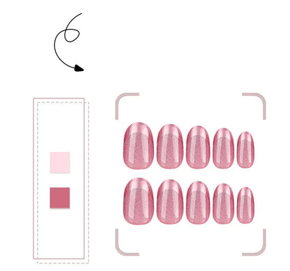 24pcs/set cat eyes fake nails for women girls red brown green blue grey sparkling short tips faux ongles press on false nail