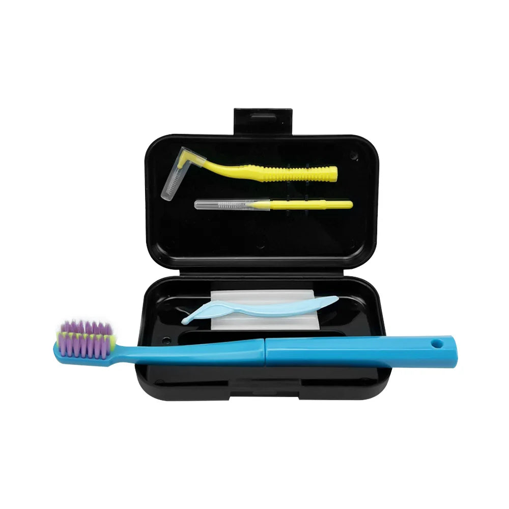 1 Box Dental Cleaning Care Kits Portable Travel Oral Teeth Cleaning Set Detachable Toothbrush Interdental Brush Storage Case